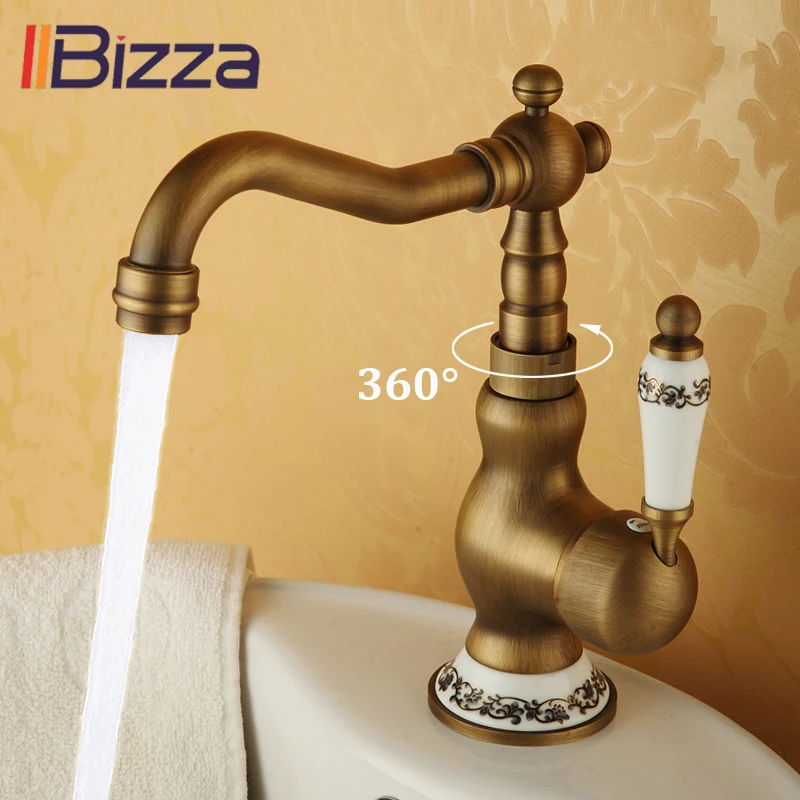 New Taps Basin Porcelain Brass-Faucets Deck-Mounted Rotate-Sink Water-Mixer Bathroom Bronze AANd5AaOm