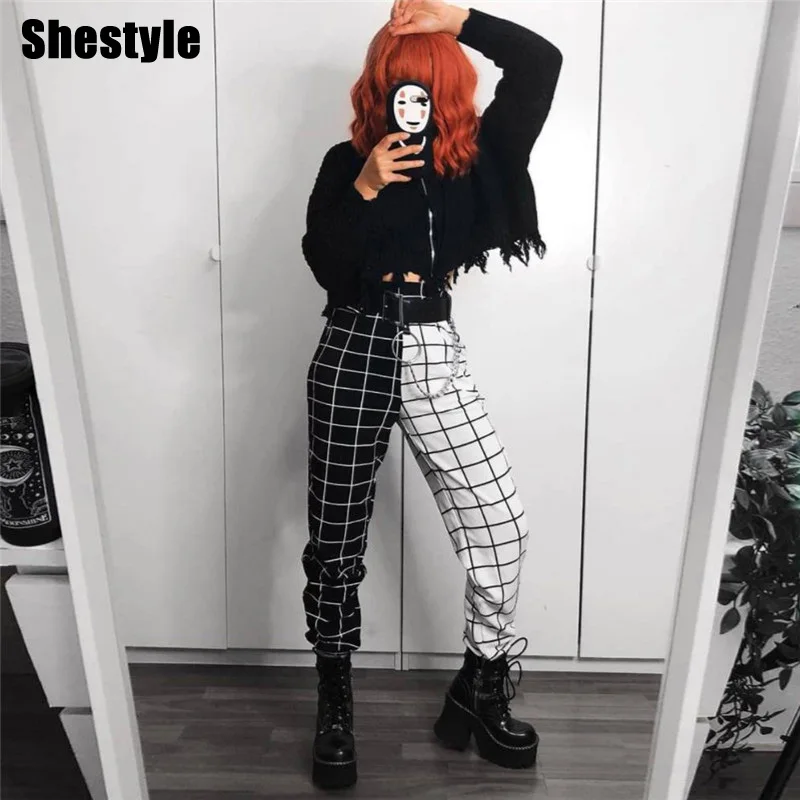 

Shestyle Checkered Patchwork Hip Hop Jogger Pant Women 2020 Spring New Design Soft Comfortable Cool Casual Girl Trousers Fashion