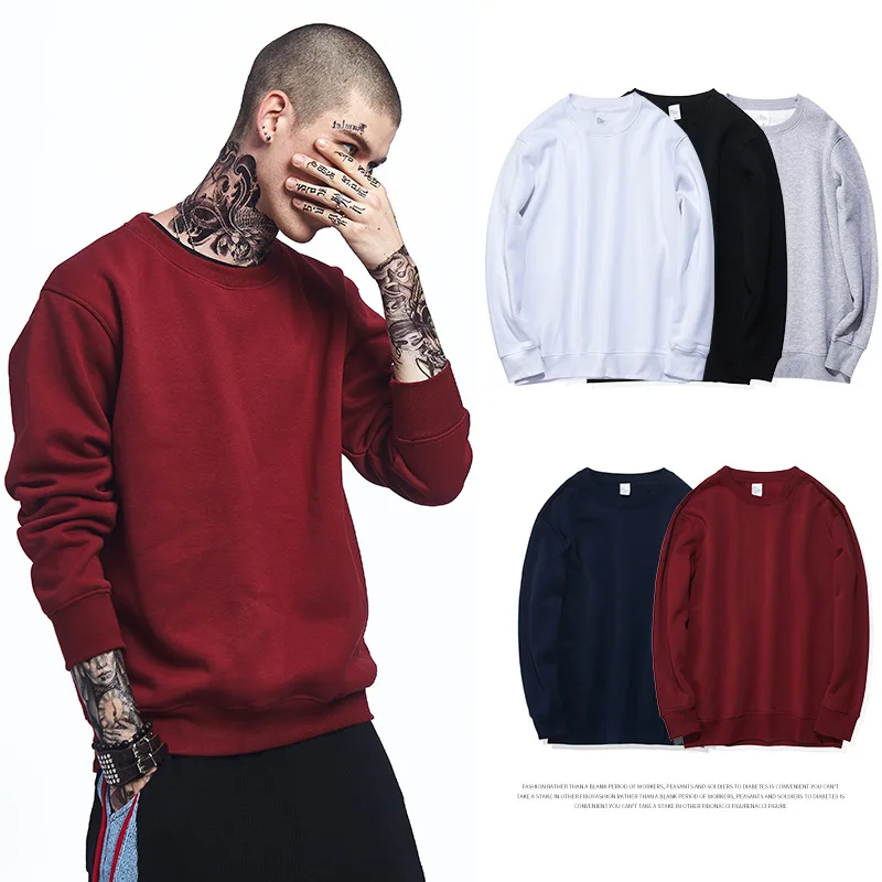 

REPPUNK 2019 new Autumn and Winter New Round Neck Men's Sweatshirts Thick Solid Color quality male loose Clothes Pullover