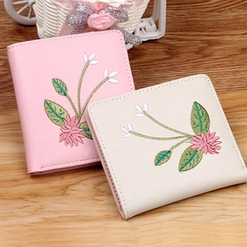 

Fashion Embroidered Wallet Folding Purse For Women Girls Small Hasp Slim Coin Pocket Purse Female Designer Wallets