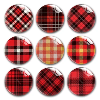 

Buffalo Plaid glass cabochon,Renaissance Red and black check pattern Round photo glass cabochon demo flat back Making findings