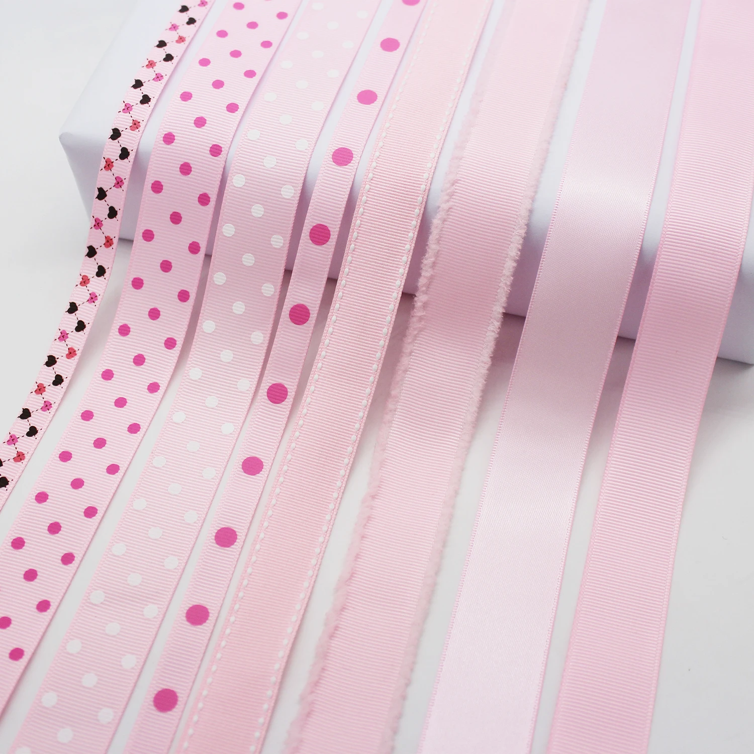 5 Meter/Lot Pearl Pink Grosgrain Ribbon Polka Dots Print Parttern