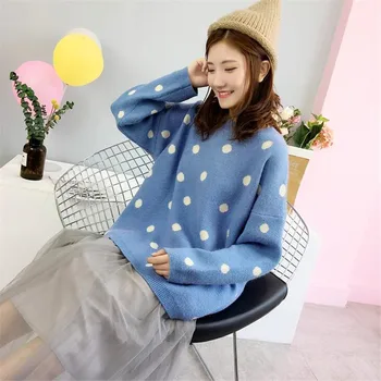 

2020 Sweater Female Autumn And Winter School Wind Loose Long-sleeved Sweater Wave Point Sweater