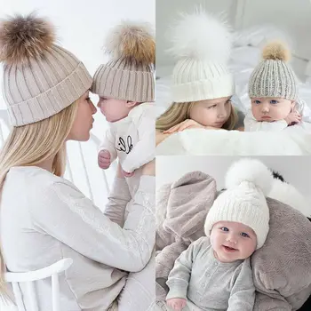 

Women Baby Knit Hat Girl Hat Set Fur Ball Cap 2 Pcs Warm Boy Wool Hat Scarf Winter Accessories Beanie winter hat Ski Cap beanie