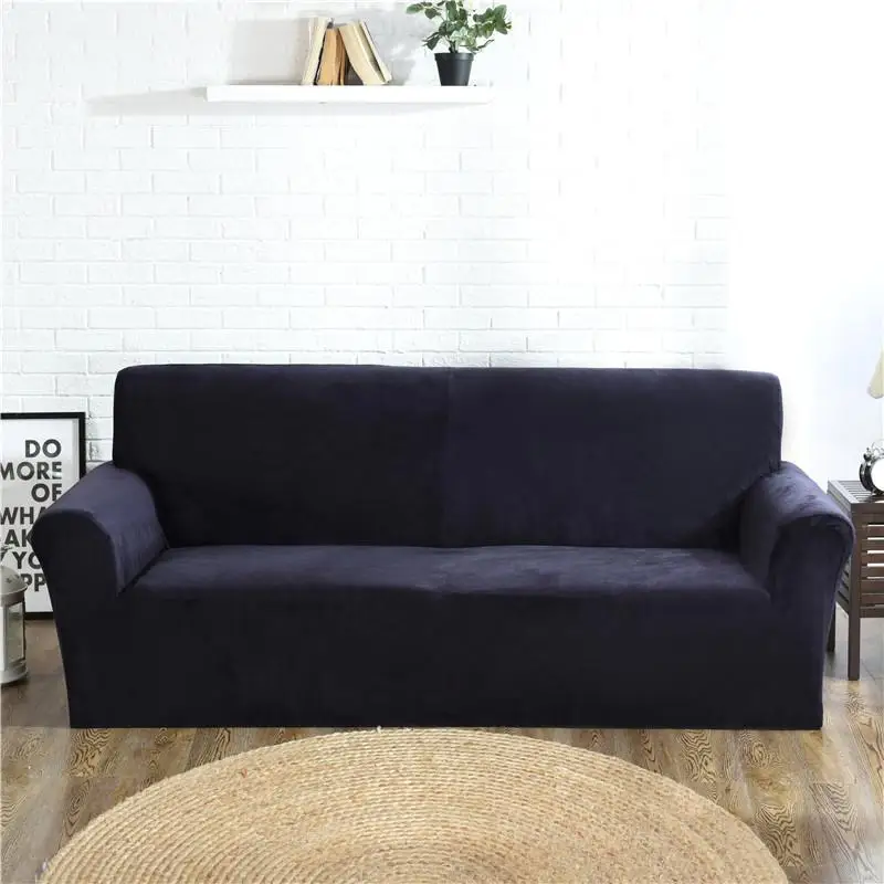 Solid Color Navy Blue Coffee Velvet Soft Warm Sofa Slipcover Stretch Sofa Covers Couch Covers Anti slip Furture Protector - Цвет: Color 5