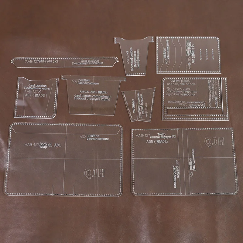 DIY 수제 패션 남성용 비즈니스 지갑, 아크릴 템플릿, 수제 가죽 공예 가방 템플릿, 10x13.5cm