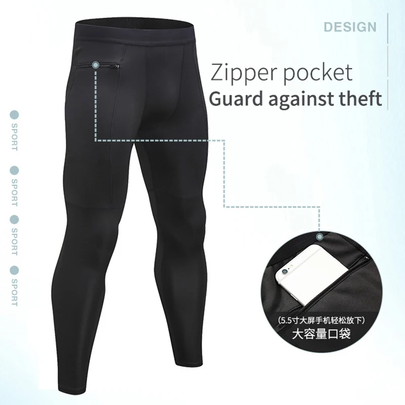 New Men's Fashion Long Johns With Zipper Pocket Compression Tight Fitness Leggings Male Underpants Spring Clothes Plus Size