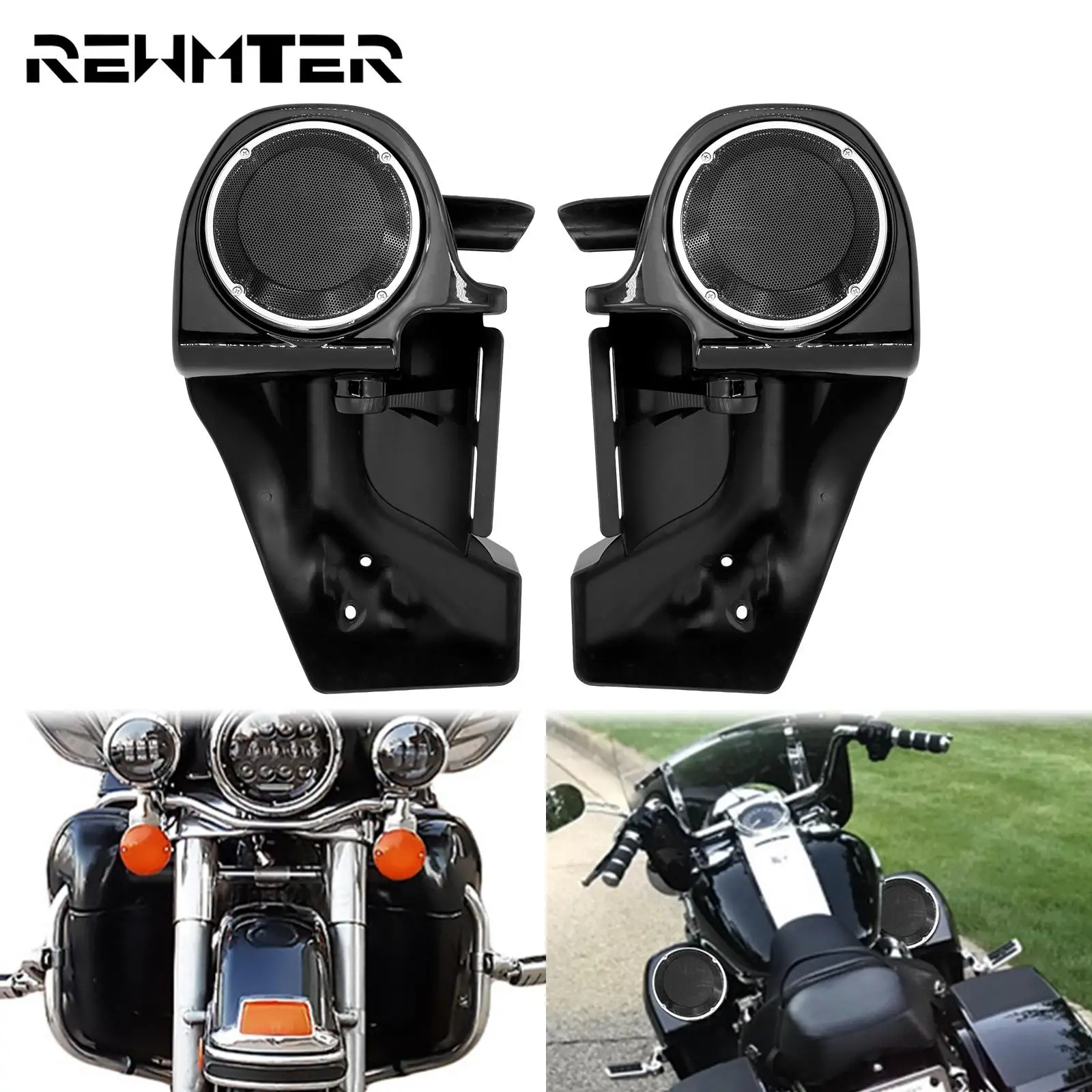 Motorcycle Lower Vented Leg Fairing w/ 6.5'' Speakers Grills Black For