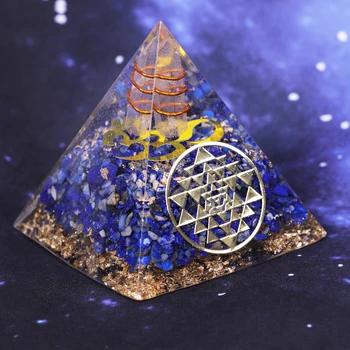 

Lapis Lazuli Orgone Pyramid with OM Symbol for Energy Generator Chakra Balancing Reiki Healing EMF Protection Home Office Decor