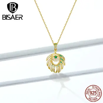 

Feathers Collars BISAER 925 Sterling Silver Elegant Peacock Feathers Wings Vintage Necklaces for Women Silver Jewelry EFN112