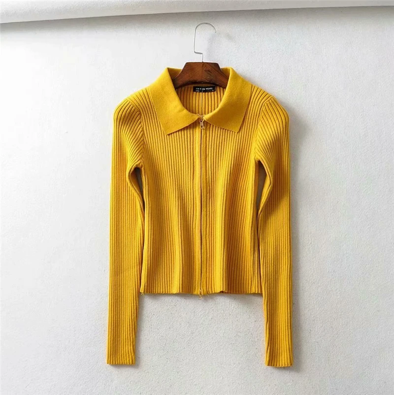 Ladyfirsy Autumn Zipper Sweaters Trendy Sexy Cardigan Long Sleeve Turn-Down Collar Sweater Club Female Clothes Wholesale