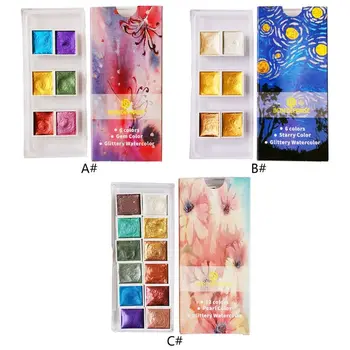 

6/12 Color Glitter Water Color Set Metallic Gold Pigment Paint Artist Painting T3LB