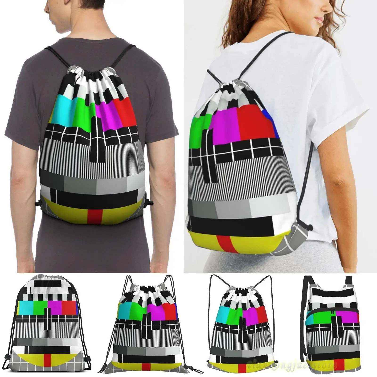 Unisex Drawstring Bags Test Pattern Logo Women Backpacks Men Outdoor Travel Training Fitness Bag | Багаж и сумки