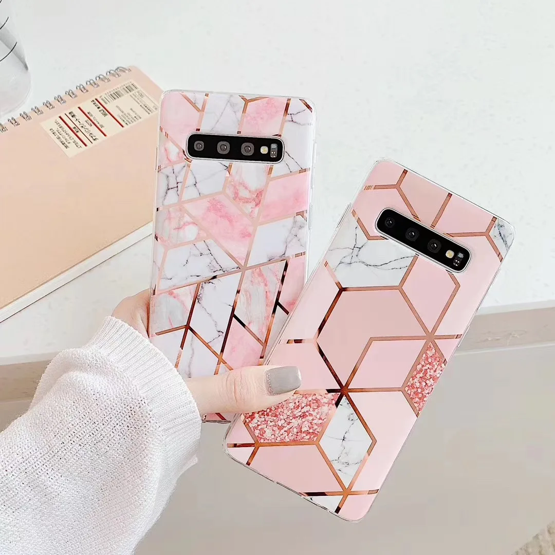 Чехол для samsung Galaxy S10 Lite S10P S9 S8 Plus гальванический глянцевый геометрический мраморный Мягкий силиконовый чехол из ТПУ