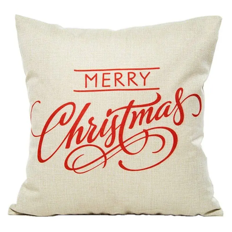 Merry Christmas Linen Square Decorative Throw Pillow Case Cushion Cover(Set of 4