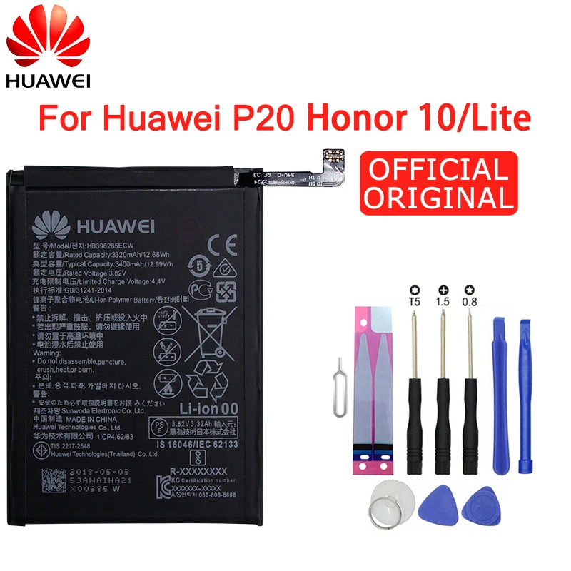 

Hua Wei Replacement Phone Battery HB396285ECW 3400mAh for Huawei P20 / Honor 10 / Honor 10 Lite Original Batteries Free Tools