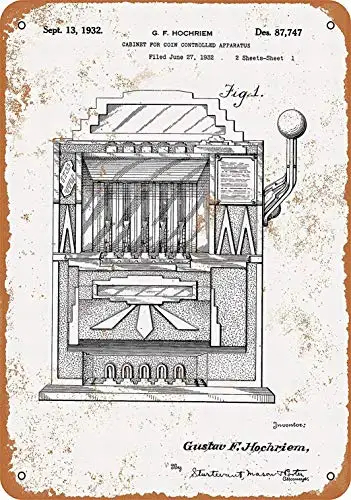 8X12 Metal Sign - Slot Machine Brevetto-Decorazioni Per La Casa Vintage Da Parete