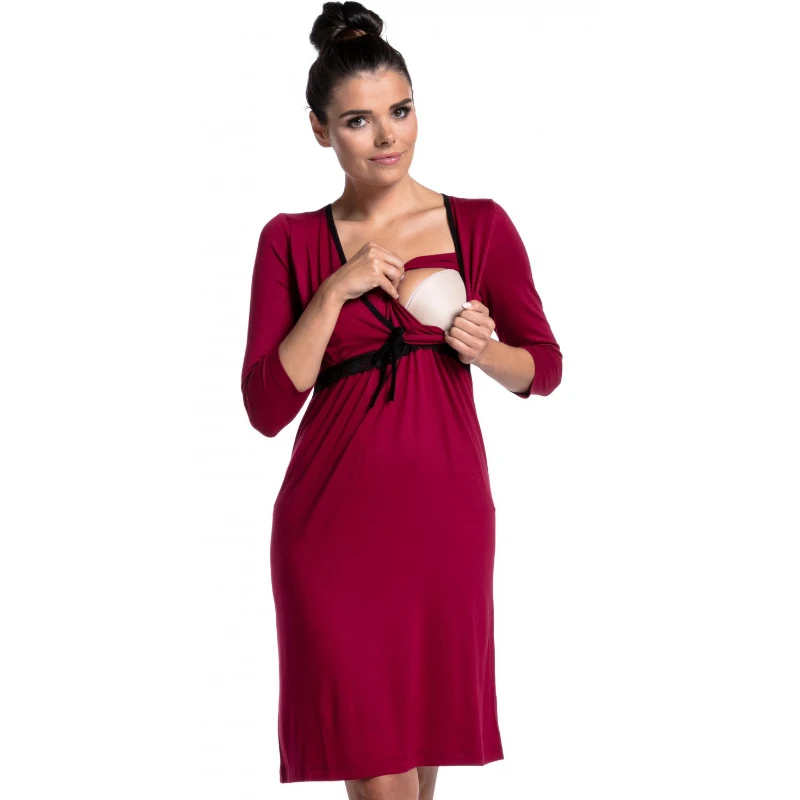 Wine Red Dollplus, женская модная одежда для сна для беременных, ночная сорочка для беременных, пижамы для кормящих, кружевная ночная рубашка с v-образным вырезом для беременных, кормящих грудью - Цвет: Wine Red