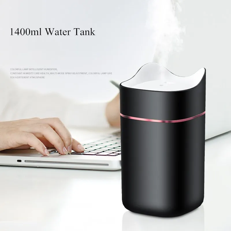 

1400ml Cute Cat Ultrasonic Aroma Diffuser USB Humidifier Car Mist Maker with LED Night Lamps Mini Office Desktop Air Purifier