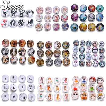 

Hot selling 12pcs/lot animal snap jewelry 18mm snap buttons dog cat glass leather clasp snap button bracelet