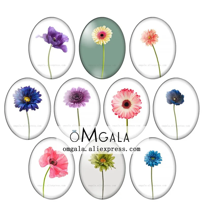 

Watercolor Flowers Art Paintings 10pcs mixed 13x18mm/18x25mm/30x40mm Oval photo glass cabochon demo flat back Making findings