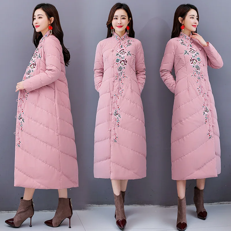 

2019 Winter Cotton-padded Clothes New Style Embroidered Embroidery Chinese-style National Wind Retro Cotton-padded Clothes Mid-l