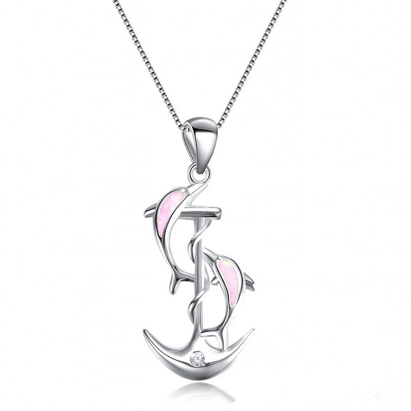 5 цвета женский имитирующий опал в форме дельфина звено цепи ожерелье для женщин серебро хрустальный анкер кулон ожерелье красивые ювелирные изделия