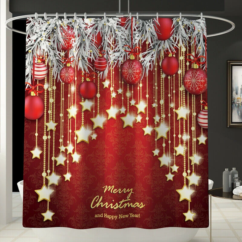Рождество Ванная комната душа Шторы ковры Комплект туалет Водонепроницаемый крышка коврик 3/4 шт - Цвет: C Shower curtain