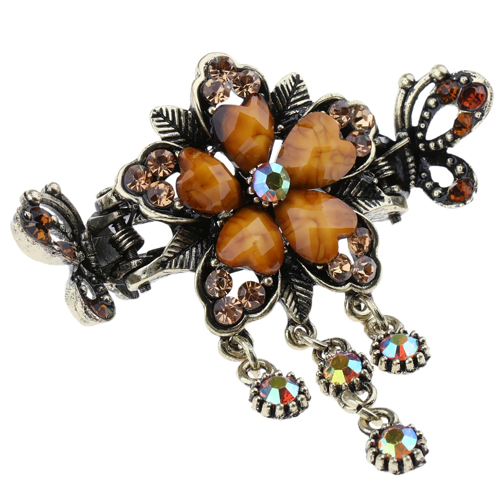 Metal Flower Rhinestone Hair Claw Clip Strong Holding Hair Clamps Grip Pins