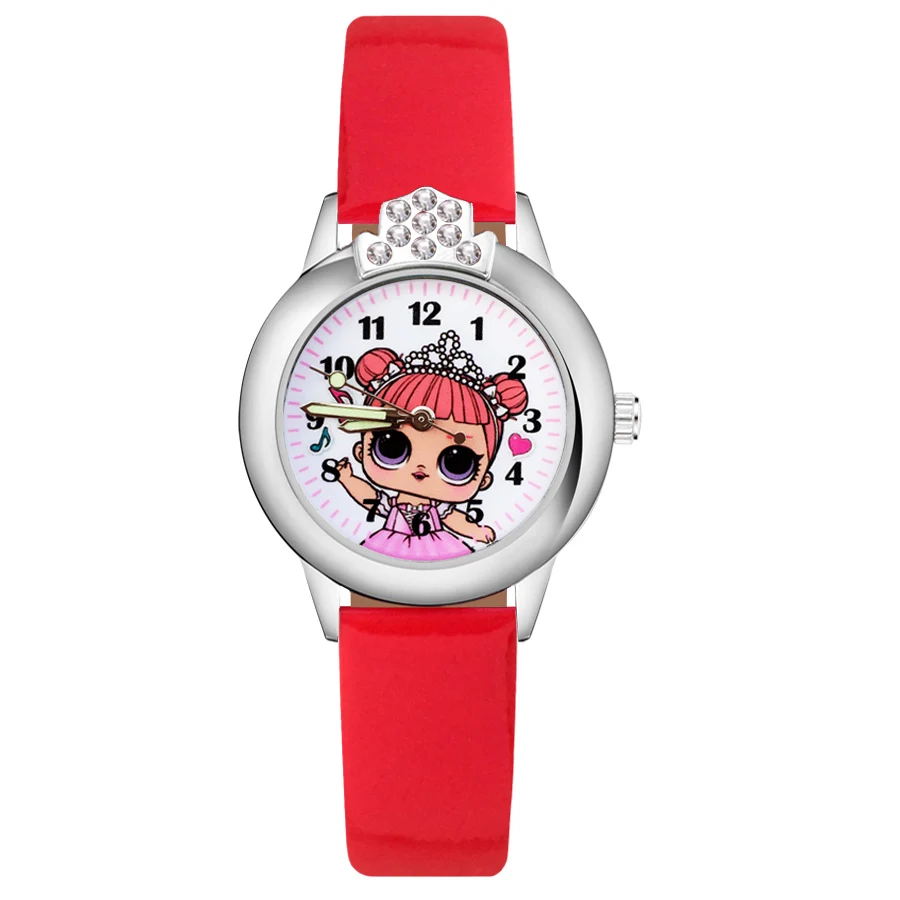 Мультфильм красивая девушка часы принцессы с украшением в виде кристаллов; Стильная Детская часы для детей, для девушек-студенток; кварцевые часы с кожаным ремешком часы детские часы Relogio Infantil