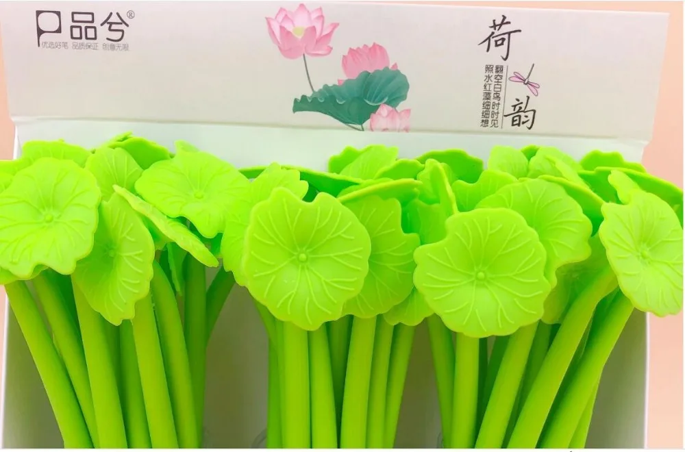 new creative Lotus leaf gel pen cute cartoon neutral pen student prize pen office black writing pen promotion gift pen 48pc/lot