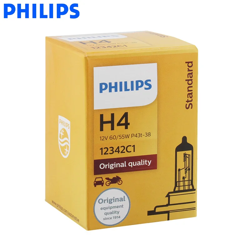 Halogen Headlight Bulb Car Headlights Philips Vision H4 9003 HB2 Standard Car Head Lamp Original Bulb Genuine Halogen Light ECE 12V 60/55W P43t 12342C1 1X