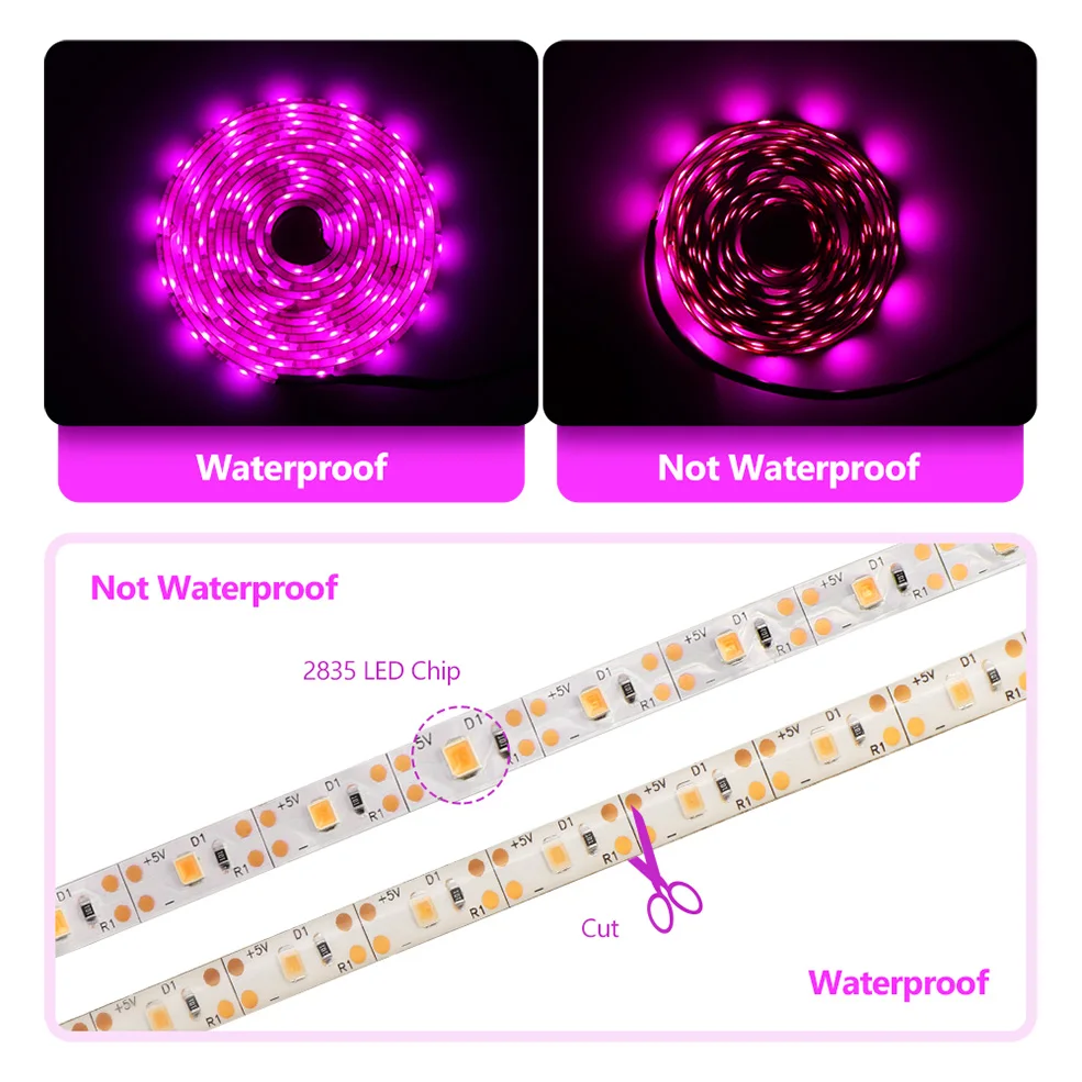 USB Full Spectrum LED Grow Light Strip 0.5m 1m 2m 3m 4m 5m 2835 DC5V LED Fitolampy Grow Lights for Indoor Plant Flower Seedling