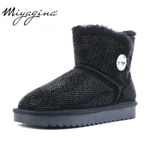 MIYAGINA/Водонепроницаемые зимние ботинки из натуральной овечьей шерсти с меховой подкладкой; женские зимние ботильоны со стразами; модная обувь