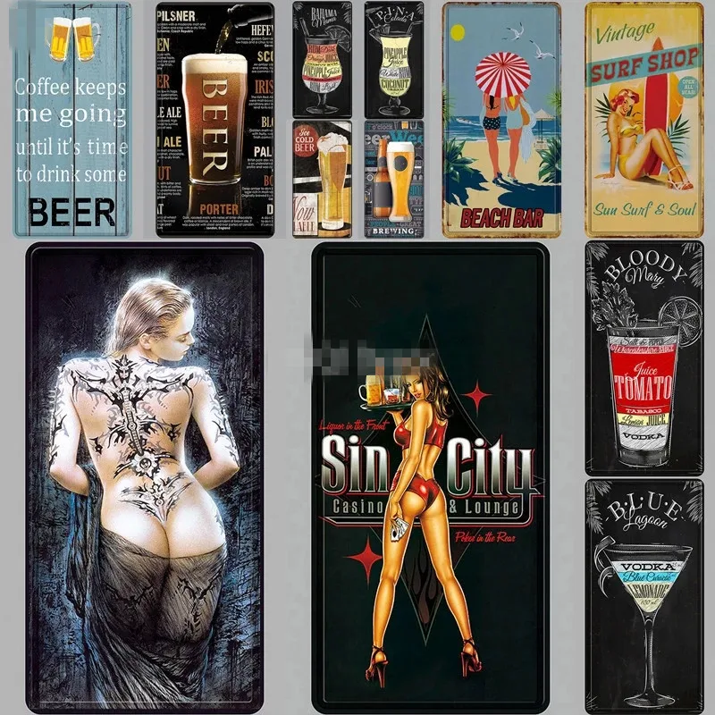 New 3D Tiki Bar Travel Metal Sign Plaque Vintage Metal Tin Sign Home Decor Wall Decor for Living Room  Decorative Metal Poster