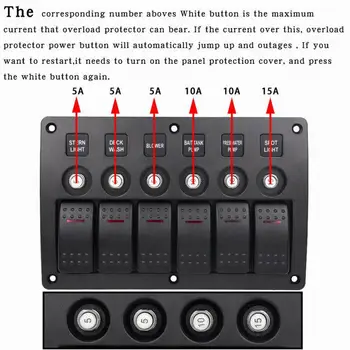 

3 Pin 6 Gang 12V/24V Rocker Switch Panel Circuit Breaker Overload Protection For Cars Vehicles