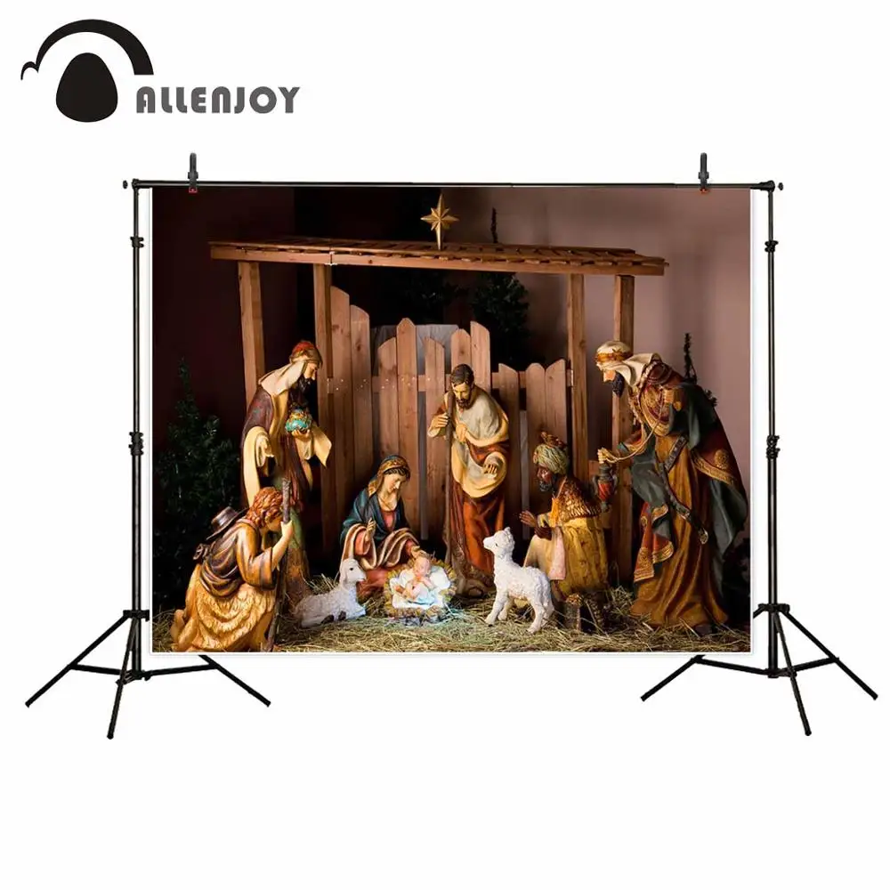

Allenjoy Christmas photophone background nativity scene sheep model religion vintage photography backdrop for photo photocall