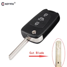 KEYYOU-funda abatible de 3 botones para llave de coche carcasa para llave remota plegable para Hyundai I30 IX35 Kia K2 K5