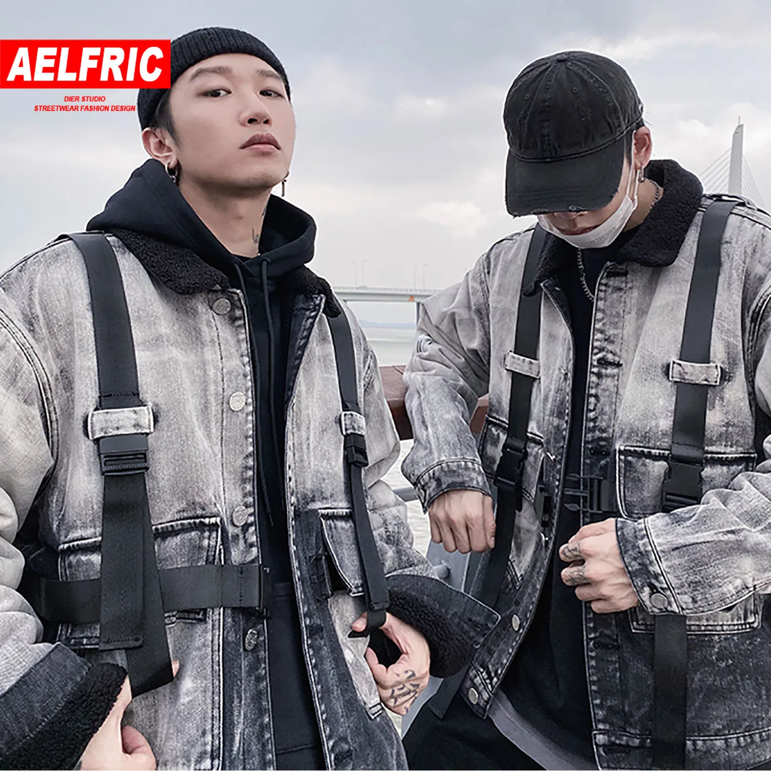 

11 BYBB'S DARK Strap Ink Printed Thick Men Denim Jackets 2019 Winter Harajuku Hip Hop Vintage Long Sleeve Streetwear Male Coats