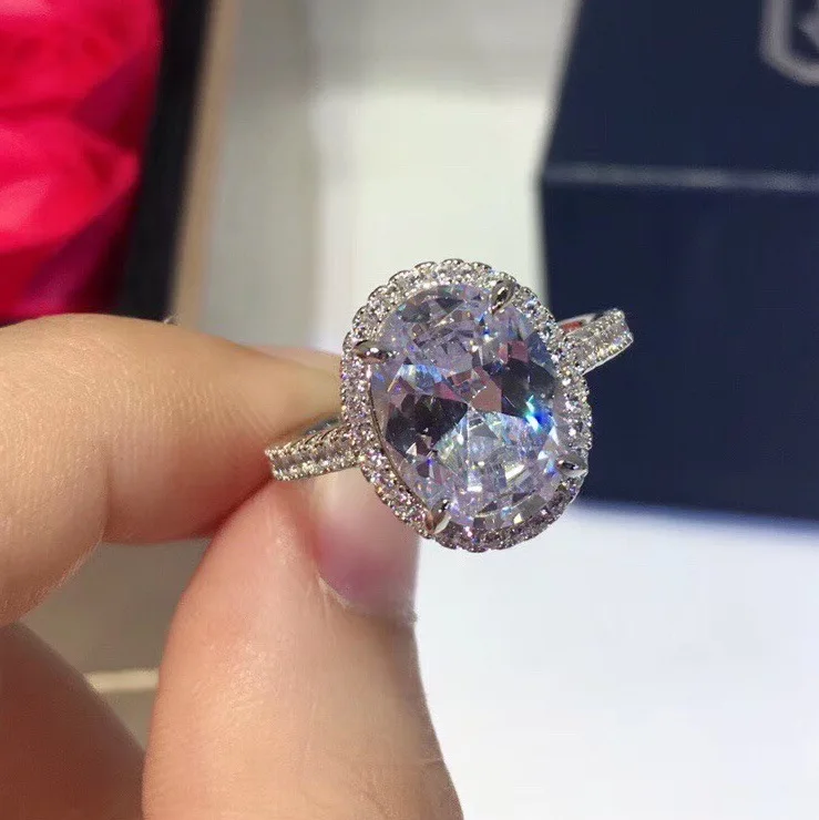 S925 Стерлинговое Серебро модное овальное кольцо с овальным цирконием обручальное кольцо
