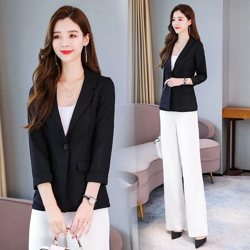 

Stripes Small Suit Coat Women's 2019 Autumn New Style Korean-style Short Slim Fit Slimming Wear Suit Coat