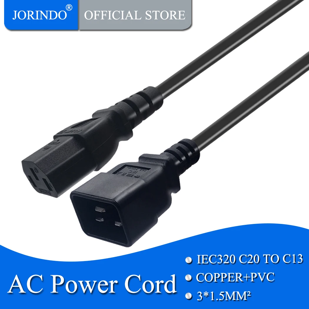 JORINDO 1.8M/5.9FT IEC320 C20 to C13 AC power cord 3 hole pin Power Extension Cable Used for PUD/UPS Server 10A/16A | Электроника