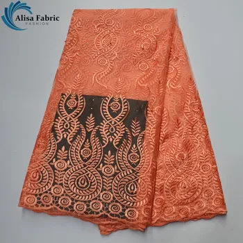 

Alisa African Net Lace Fabric 2020 Orange Nigerian Tulle Lace Fabric With Beads And Stones For Sewing Party Dressses B9778511860