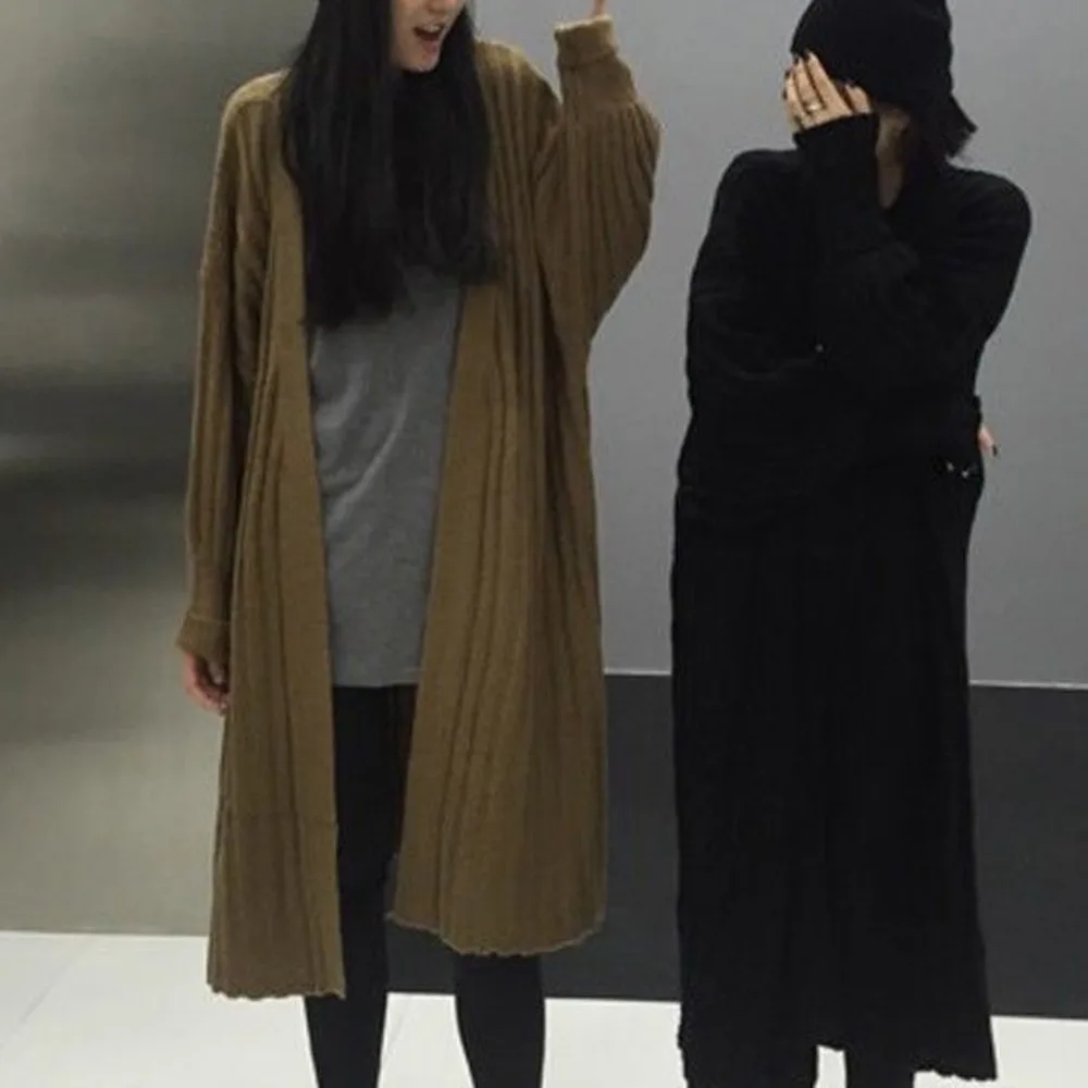 

Oversize Cardigan Women Black Color Long Cardigan Knit Lantern Sleeve Sweater Loose Striped Winter Clothes Coat 2019