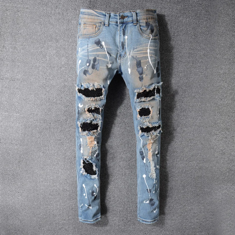 Fashion Streetwear Men Jeans Retro Blue 