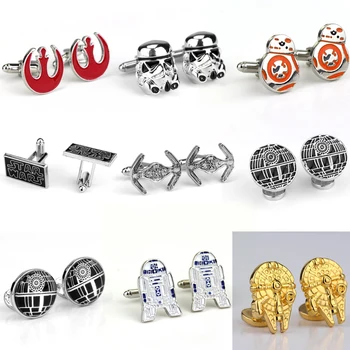 

Star Wars Cuff Links Buttons Millennium Falcon Stormtrooper Darth Vader BB8 R2D2 Death Star Fighter Knight Tie Clips Cufflinks