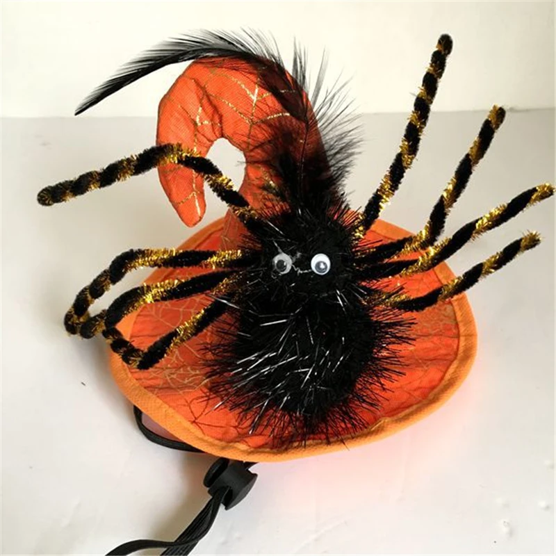 B Dog Caps 18CM Pumpkin Halloween Pet Hat Pet Costumes Spider Hat Dog Cat Witch Wizard Hat for Halloween Parties Pet Products - Цвет: B