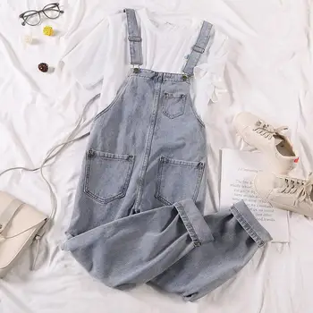 Image of Autumn Rompers Women Jeans Jumpsuit Large Size  Loose Casual Denim Rompers Womens Jumpsuits Wide Leg Casual Denim Overalls