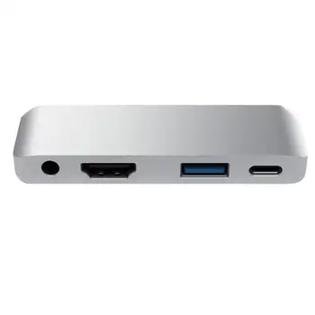 

USB C Hub Adapter with USB-C Type C PD Charging 4K HDMI USB 3.0 3.5mm Headphones for Laptop WC7366 (Silver)