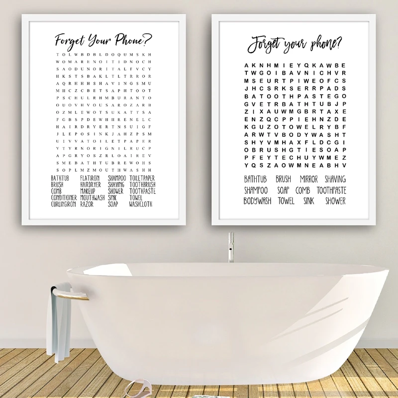 Bathroom Word Search Print Bathroom Wall Decor Funny Quote Posters And